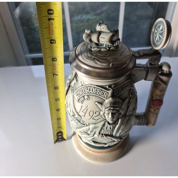 "Christopher Columbus New World" Vintage Lidded Ceramic Beer Stein 1992 Avon - Picture 11 of 11
